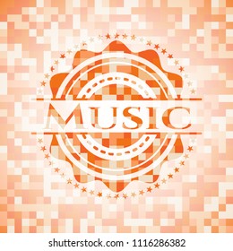 Music abstract emblem, orange mosaic background
