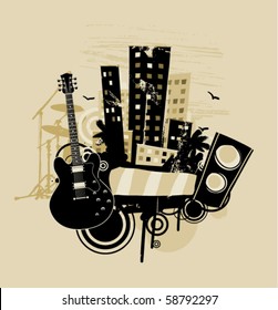 Music abstract with guitar and speaker