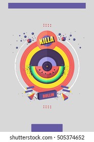 Music abstract Illustration. Vinyl and watermelon.