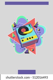 Music abstract Illustration. Vinyl and watermelon.