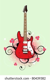 Music abstract with red electric guitar
