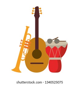 music acoustic guitar drum with sticks and trumper