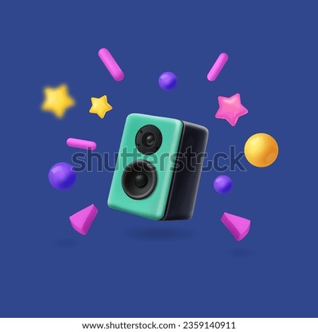 Music acoustic speaker icon. Sound concept. Cartoon Electronic bass party device 3d vector icon