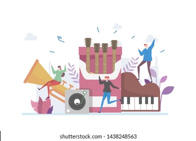 Music Addiction Vector Illustration Concept Showing how music can be very addictive using a cigarette analogy, Suitable for landing page, ui, web, App intro card, editorial, flyer, and banner.