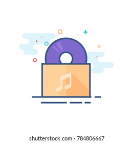 Music Album Icon In Outlined Flat Color Style. Vector Illustration.