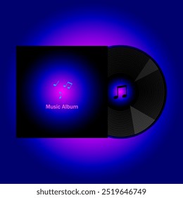 Music album with record disk, vector illustration.