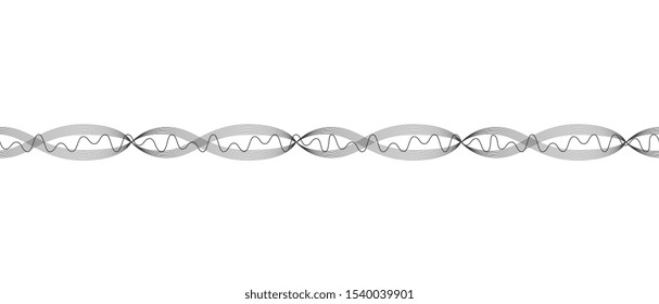 Music amplitude wave or frequency and volume curvy graphic seamless brush. Technology digital design element cartoon vector illustration isolated on white background.