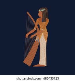 Music of ancient Egypt in embroidery - harp. Template for clothes, textiles, t-shirt design