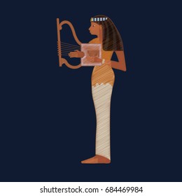 Music of ancient Egypt in embroidery - kifara, lyre. Template for clothes, textiles, t-shirt design