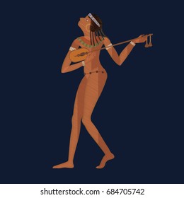 Music of ancient Egypt in embroidery - lute. Template for clothes, textiles, t-shirt design