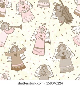 music angel pink seamless pattern