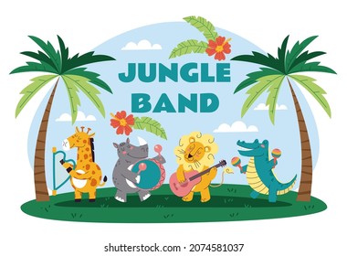 Music animal jungle African zoo band design element vector cartoon illustration