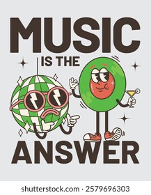 music is the answer cartoon tshirt design