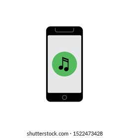 Music app for cellphone. Mobile phone with musical note icon on the screen.