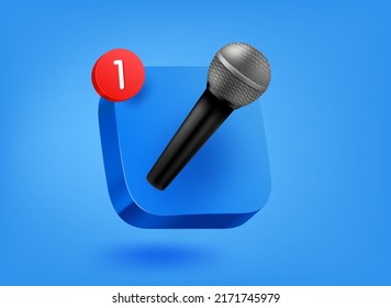 Music app concept. 3d vector mobile application icon with notification