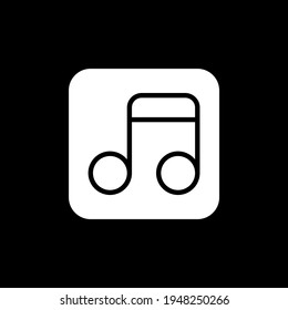 Music app dark mode glyph icon. Creating playlists. Songs and podcasts. Media menu. Broadcast radio. Smartphone UI button. White silhouette symbol on black space. Vector isolated illustration