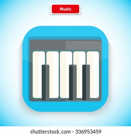Music app icon flat style design. Music logo, movie icon, sound musical button, piano web application, audio instrument, play melody, multimedia internet illustration