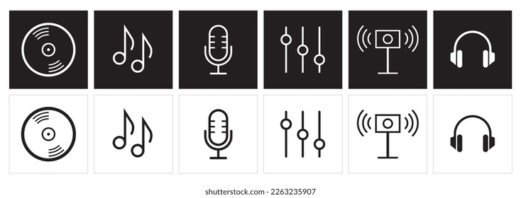 Music app icon set vector. Album playlist chart icons. Linear Sounds and audio symbol vector. 