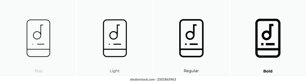 Icono de App musical. Diseño de estilo delgado, ligero, regular y audaz aislado sobre fondo blanco