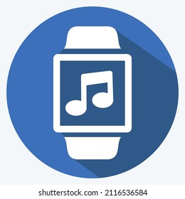 Music App Icon in trendy long shadow style isolated on soft blue background