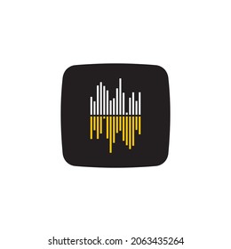 Diseño de logotipo de aplicación musical con nota vectorial, onda musical, icono de disco