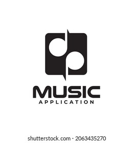 Music app logo design with vector note, music wave, disc icon