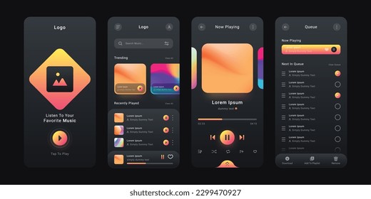 Music app ui template editable and vector