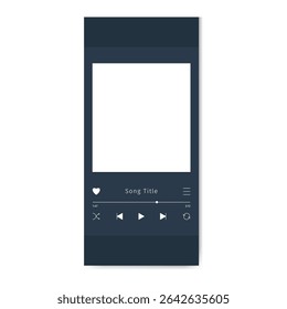 Music Application interface. Audio media Player mockup for phone. Song podcast device app. Playback Screen template mobile Ui. Profile, Album, Playlist button mockup. Dark black theme