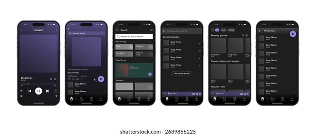 Music Application Modern UI, Blank Template. Streaming Platform User Interface Mockup. Vector illustration