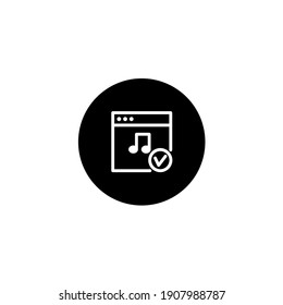 Music approve icon in black round style. Vector icon pixel perfect