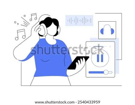 Music apps isolated cartoon vector illustrations. Attractive girl in headphones listening to music with smartphone, IT technology, application development, create playlist vector cartoon.