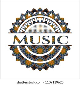  Music arabic badge. Arabesque decoration.