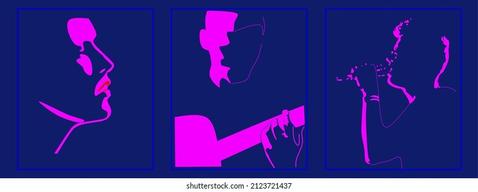 Music art poster in painting. People shape vector illustration