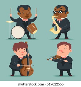 Music Artist Player Concept Character Icons Set Cartoon Template Vector Illustration