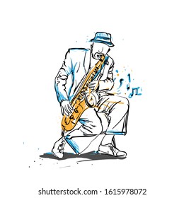 a music artist who is playing saxophone