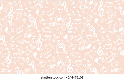 Music arts background. Notes texture. Isolated vector pink pattern.
