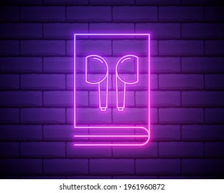 music or audio book icon. Elements of Books and magazines in neon style icons. Simple icon for websites, web design, mobile app, info graphics isolated on brick wall.