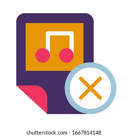 Music, audio file deletion glyph vector icon. Media removal button monocolor isolated pictogram