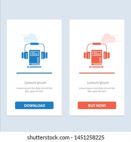 Music, Audio, Headphone, Book  Blue and Red Download and Buy Now web Widget Card Template
