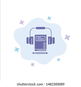 Music, Audio, Headphone, Book Blue Icon on Abstract Cloud Background