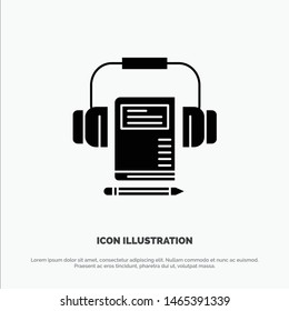 Music, Audio, Headphone, Book solid Glyph Icon vector. Vector Icon Template background