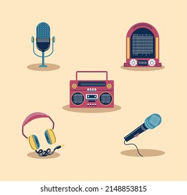 music audio icons collection style