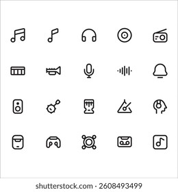 Music Audio Icons with line style, perfect for user interface projects
