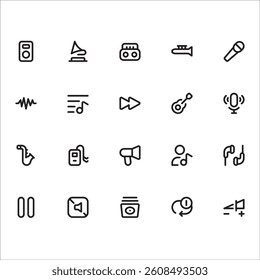 Music Audio Icons with line style, perfect for user interface projects