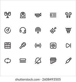 Music Audio Icons with line style, perfect for user interface projects