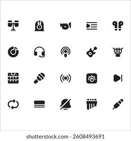 Music Audio Icons with solid style, perfect for user interface projects