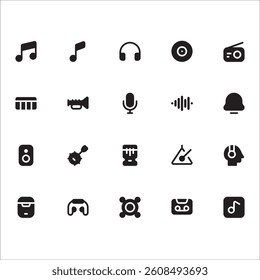 Music Audio Icons with solid style, perfect for user interface projects
