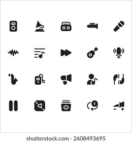 Music Audio Icons with solid style, perfect for user interface projects
