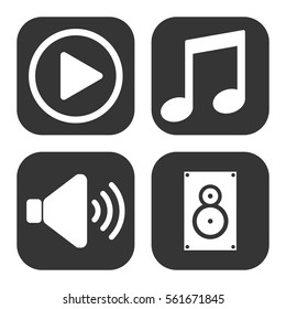 Music and audio icons vector set on gray  buttons