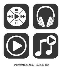 Music and audio icons vector set on gray  buttons